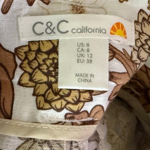 C&C California|Brown Floral linen matching set in Spaghetti Strap Top & Shorts• - Picture 8 of 14